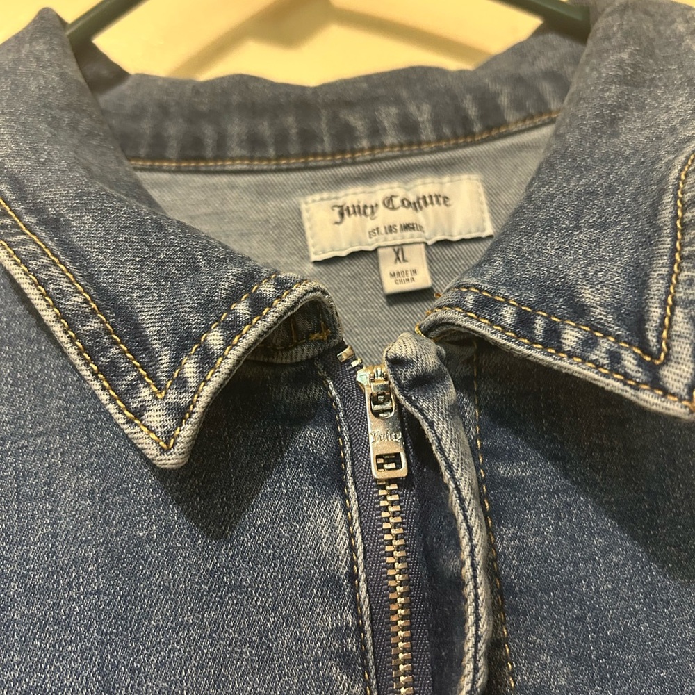 Juicy Couture Women’s Denim Jumpsuit Sz L Blue Stretch Y2K - Picture 14 of 16